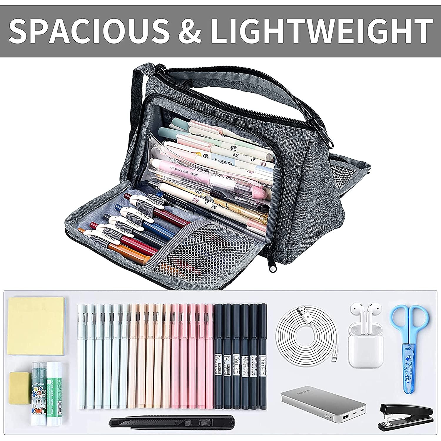 Storite Pencil Cases Big Capacity High Quality Storage Case Holder, Large Pencil Pen Pouch, Portable Pen Bag Makeup Bag Stationary Organizer Bag with Zipper for Kids - Grey Storite Pencil Cases Big Capacity High Quality Storage Case Holder, Large Pencil Pen Pouch, Portable Pen Bag Makeup Bag Stationary Organizer Bag with Zipper for Kids - Grey