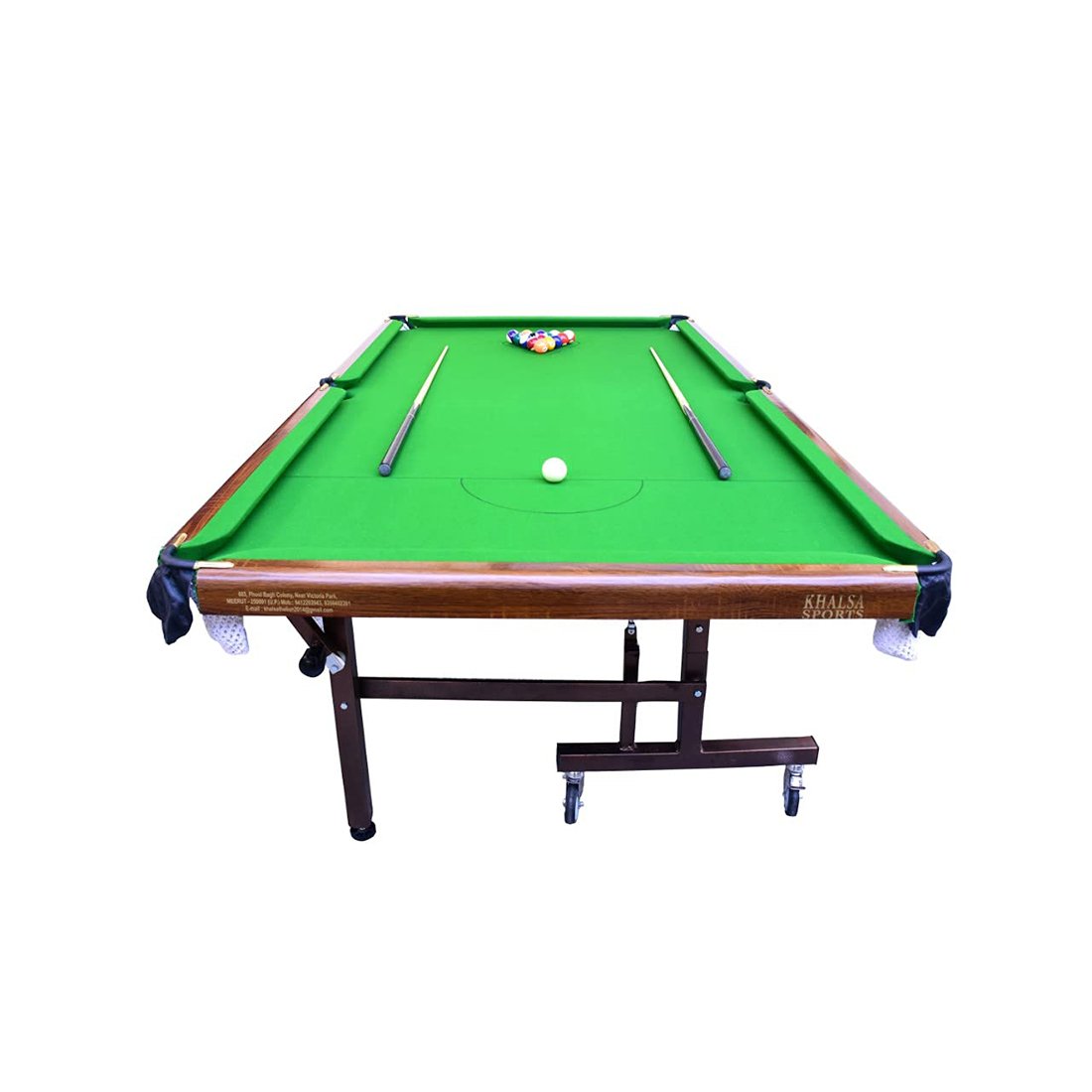 Khalsa Gymnastic Works Portable and Moveable on Wheels Pool Table(Billiard Table) 8x4 FT, Top 25 mm with Cover, Ball, cue Sticks, Triangle & Chalk DogBBN01 Khalsa Gymnastic Works Portable and Moveable on Wheels Pool Table(Billiard Table) 8x4 FT, Top 25 mm with Cover, Ball, cue Sticks, Triangle & Chalk DogBBN01