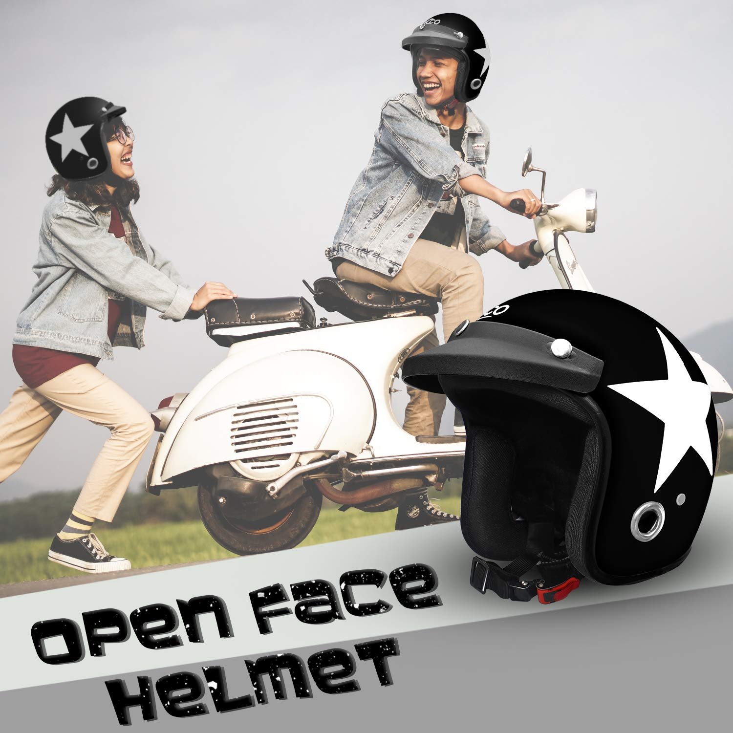 Habsolite HB-ESBG Ecco Star Open Face Helmet with Detachable Cap & Adjustable Strap for Men & Women Bike Motorcycle Scooty Riding (Black and Grey, M) Habsolite HB-ESBG Ecco Star Open Face Helmet with Detachable Cap & Adjustable Strap for Men & Women Bike Motorcycle Scooty Riding (Black and Grey, M)