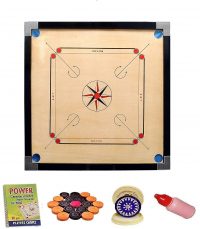 SMT Superior Matte Finish Practice Carrom Board for Serious Professional Practice with Coins Striker and Powder Beige (Black, Large-32AB)