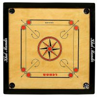 GSI Shiny Gloss Finish Full Carrom Board for Profesional Practice with Coins Striker and Boric Powder, Brown (Practice 33 inch 8mm)